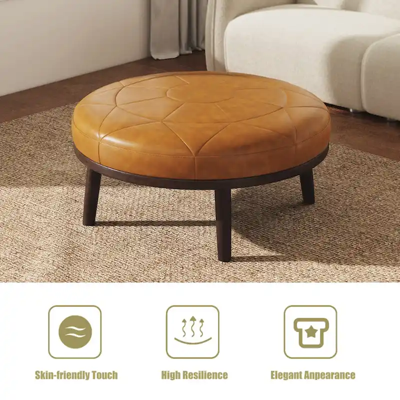 34.5 W Full-Grain Genuine Italian Leather Ottoman by Lumibee