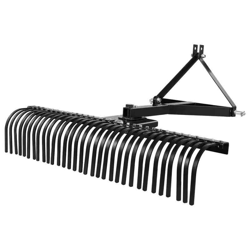 VEVOR Pull-Behind Thatch Remover, 60 Width, Equipped with 32 Durable Steel Prongs, Tractor-Compatible 3-Point Hitch Garden Rake, Black