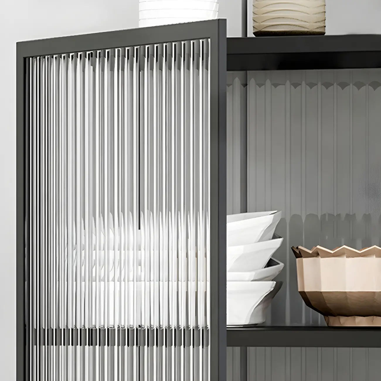 Sleek Black Metal Square Glass Display Cabinet