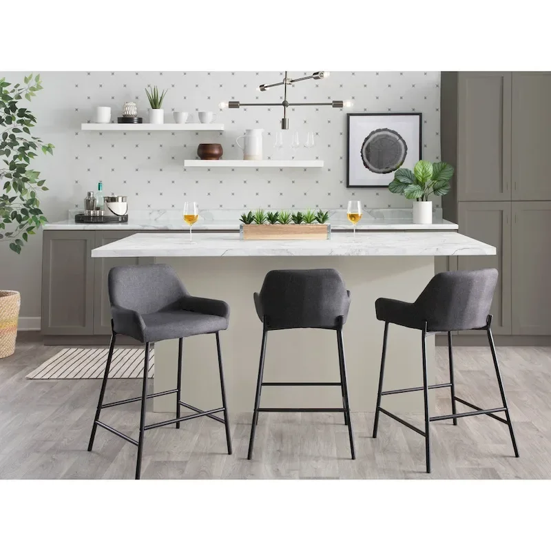 Carbon Loft Galotti Black Fixed-Height Upholstered Counter Stool - Set of 2
