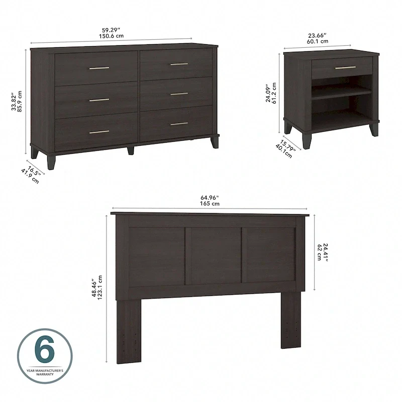 Somerset Ash Grey Headboard, Dresser and Nightstand Bedroom Set