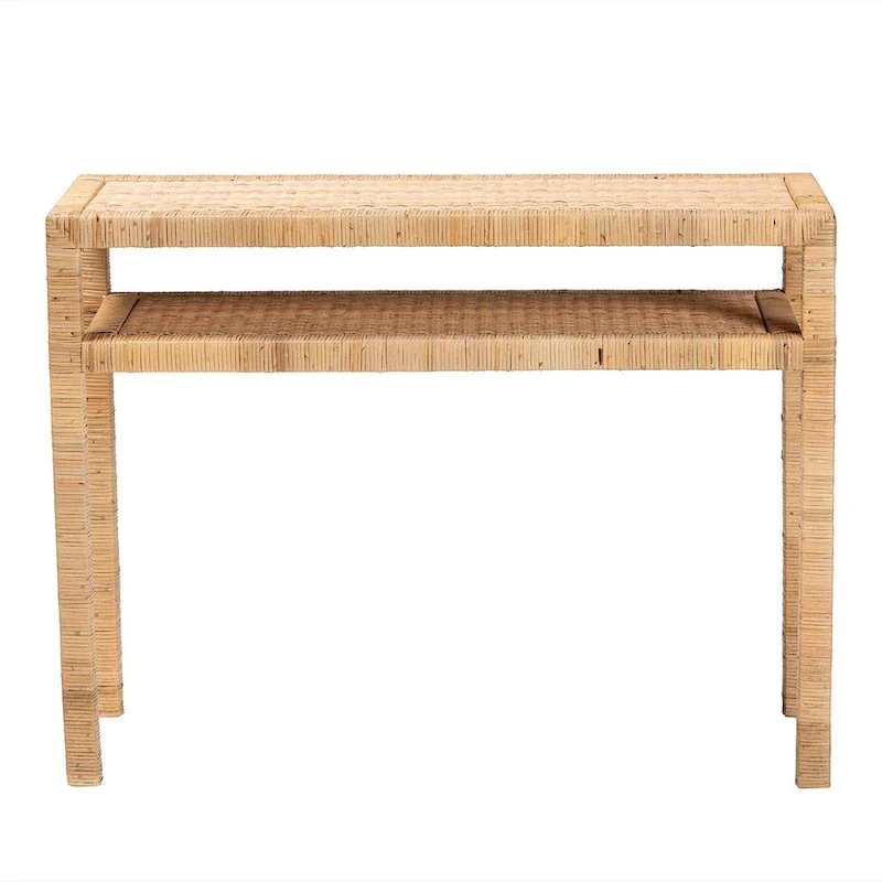 Light Honey Rattan Console Table with Acacia Wood Frame