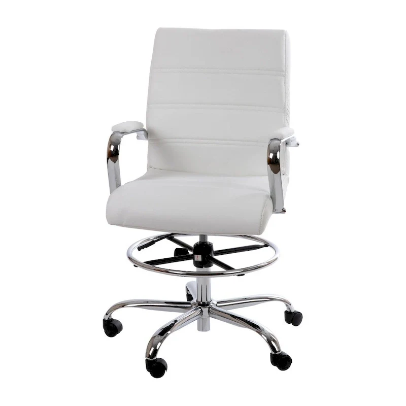 Mid-Back LeatherSoft Drafting Chair with Adjustable Foot Ring and Chrome Base