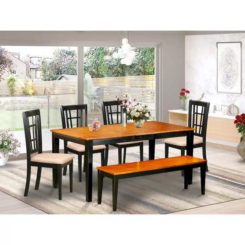 Dining Table Set Contains a Rectangle Table and Dining Chairs with a Bench (Chair Seat Type Options)