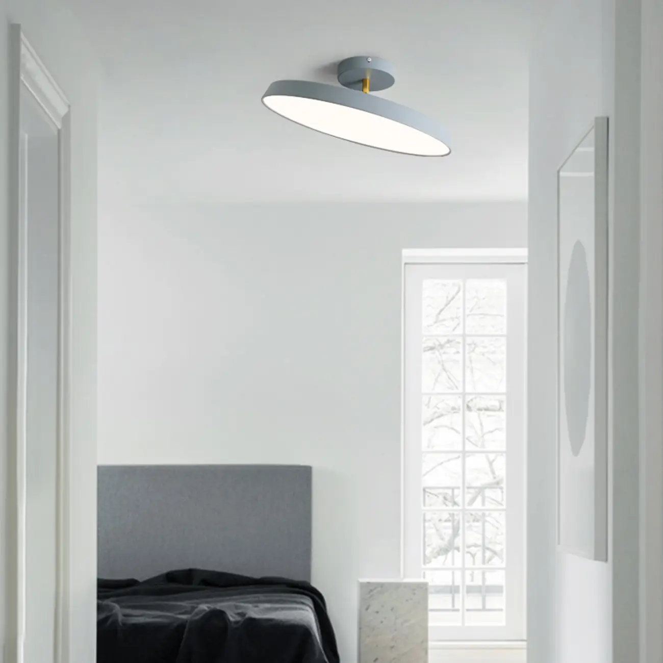 Modern Grey Round Dimmable Semi Flush LED Ceiling Light