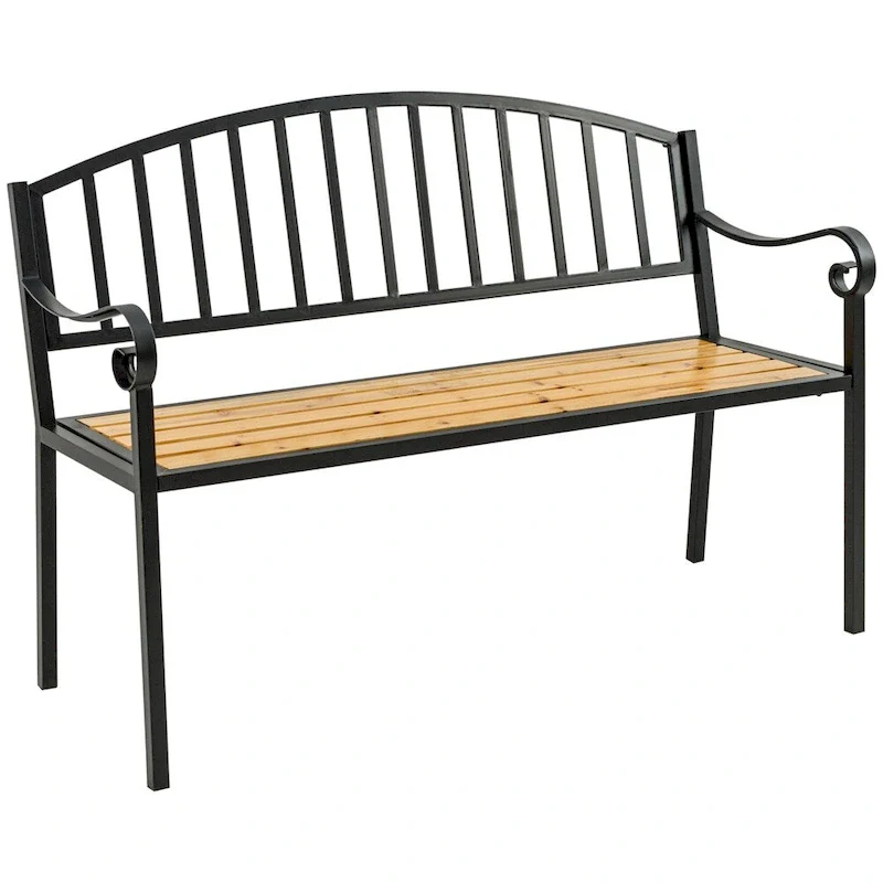 Outsunny 50  Wood Garden Bench with Backrest and Steel Frame