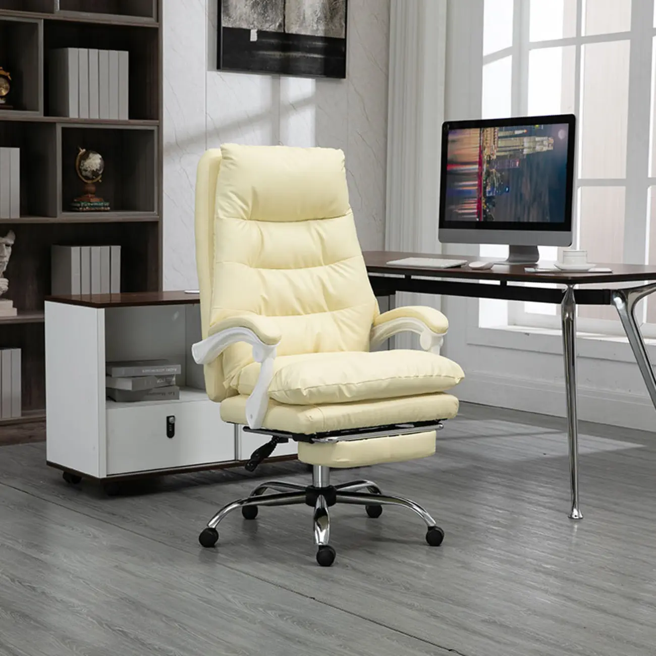 Reclining Black Leather Upholstered Office Chair