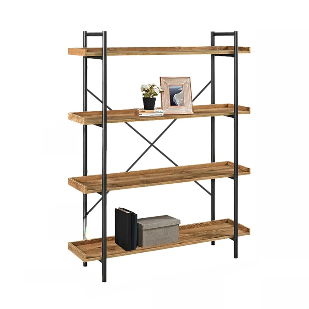 5-Tier Open Back Metal Frame Rectangular Bookcase