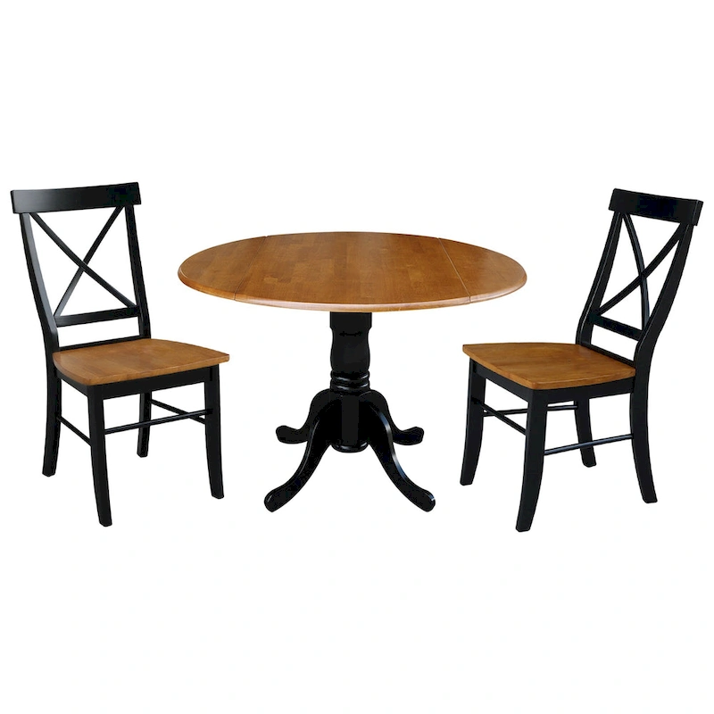 42 Solid Wood Dual Drop Leaf Table With 2 X-Back Chairs - 3 Piece Set
