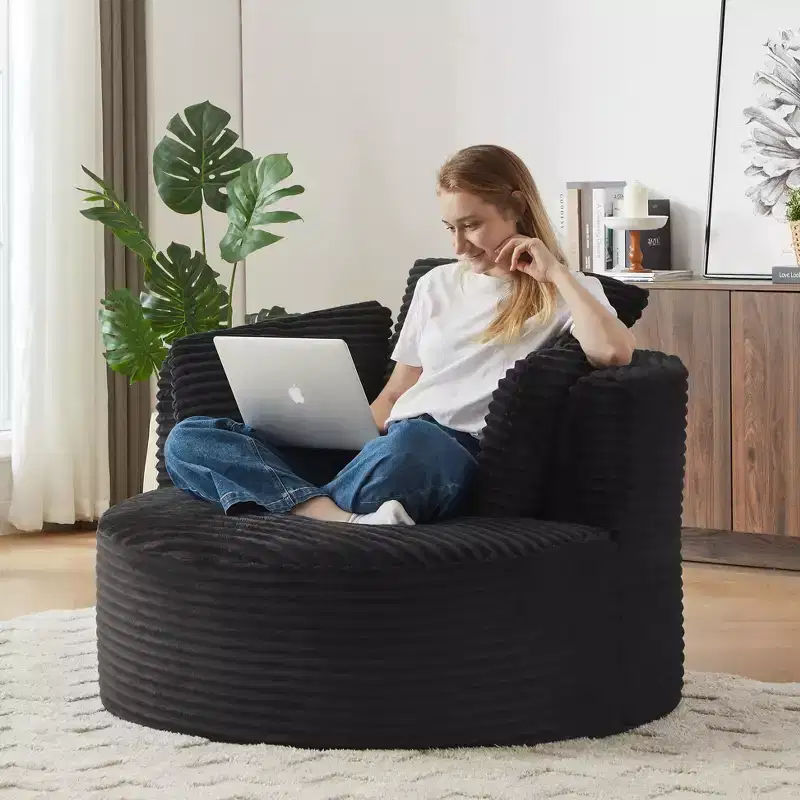 Okak Modern Corduroy Round Accent Chair with Cushioned Backrest,Small Leisure Chair Single Sofa for Living Room,Office,Apartment