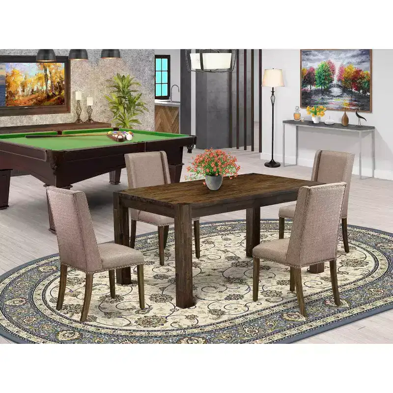 5-Piece Natural Brown Finish Solid Wood Top Rectangular Dining Room Set (Seats-4)