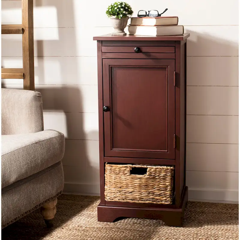 White Wash/Red Pine Tall Storage Unit with Shelves & Pull-Out Surface