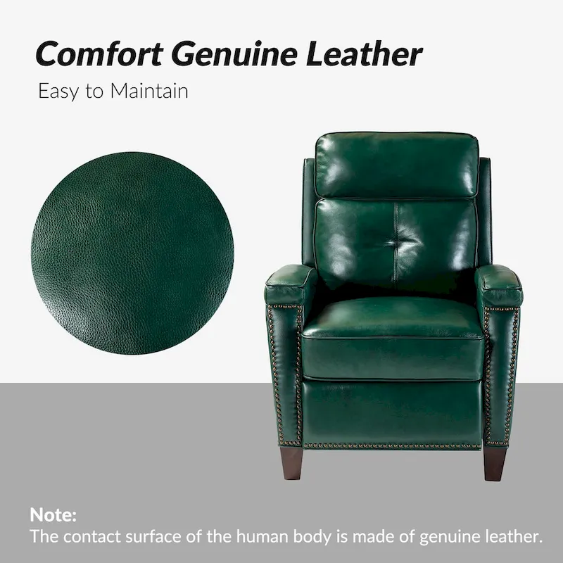 Gaspar Mid-Century Modern Genuine Leather Pushback Recliner with Wood legs Set of 2 by HULALA HOME