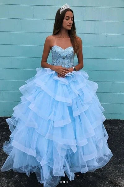 Ball Gown Sweetheart Sky Blue Party Quinceanera Dresses