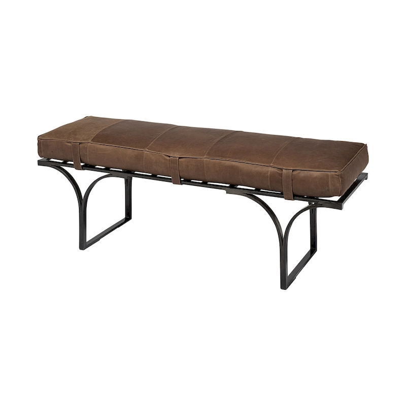 HomeRoots 55  Brown and Black Upholstered Genuine Leather Bench - 55