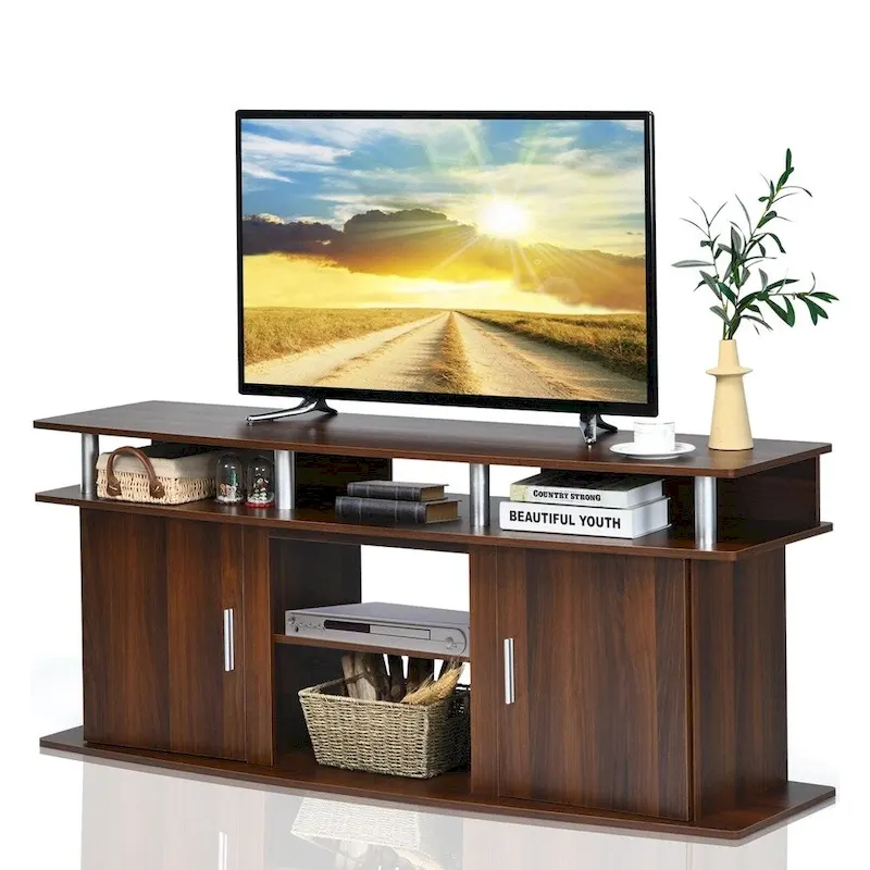 63 TV Stand Entertainment Center W/ 2 Cabinets Up to 70 Walnut - 62 inches
