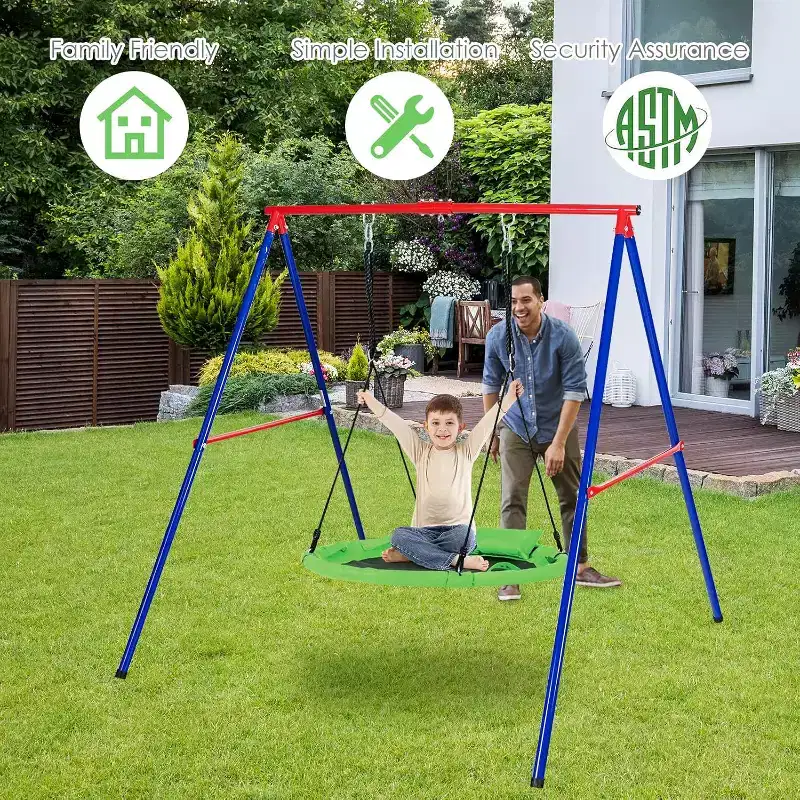 Costway 660 lbs Saucer Tree Swing 40 Inch Kids Toddler Swing Set with Adjustable Ropes