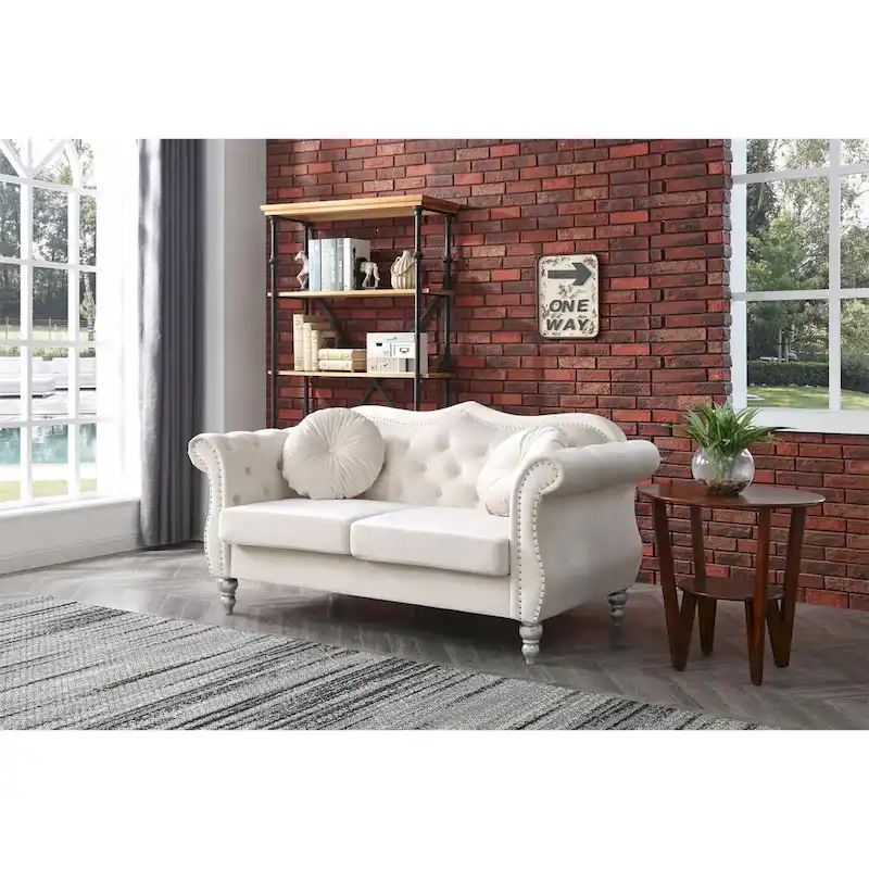 Hollywood 68 in. Velvet Chesterfield Loveseat with 2-Throw Pillow - 68L x 35W x 34H