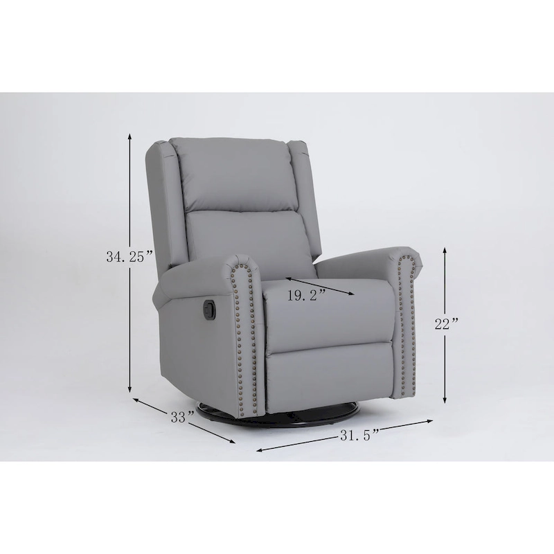 Manual Recliner Chair Fabric Swivel Armchair High Back Lounge Seating with Footrest, Adjustable Backrest and Nailhead Trim