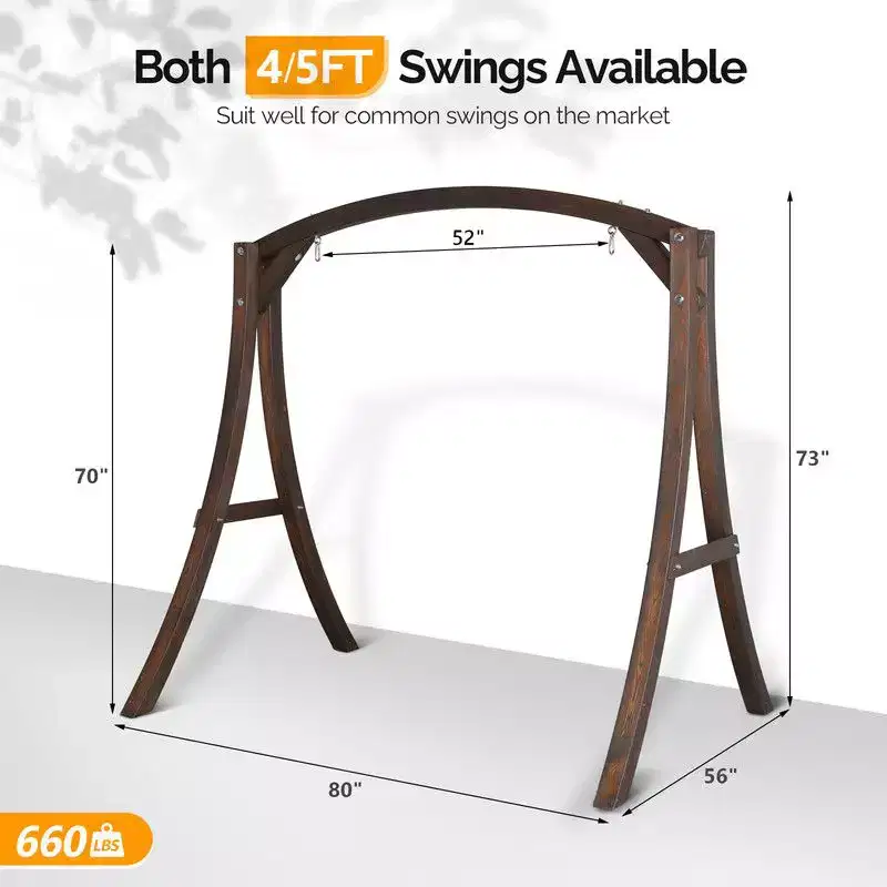 Karl Home 80 in. 3-Person Wood Patio Porch Swing Stand in Tan