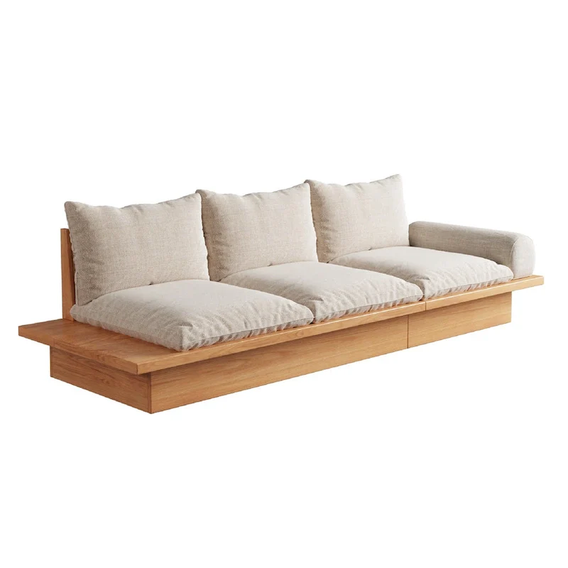 JASIWAY Cotton Line Beige Sofa With Wood Frame