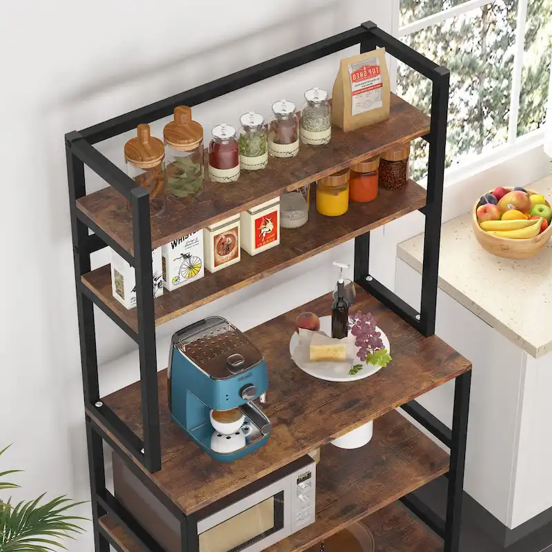 5-Tier Kitchen Bakers Rack with Hutch - Brown/Black/White