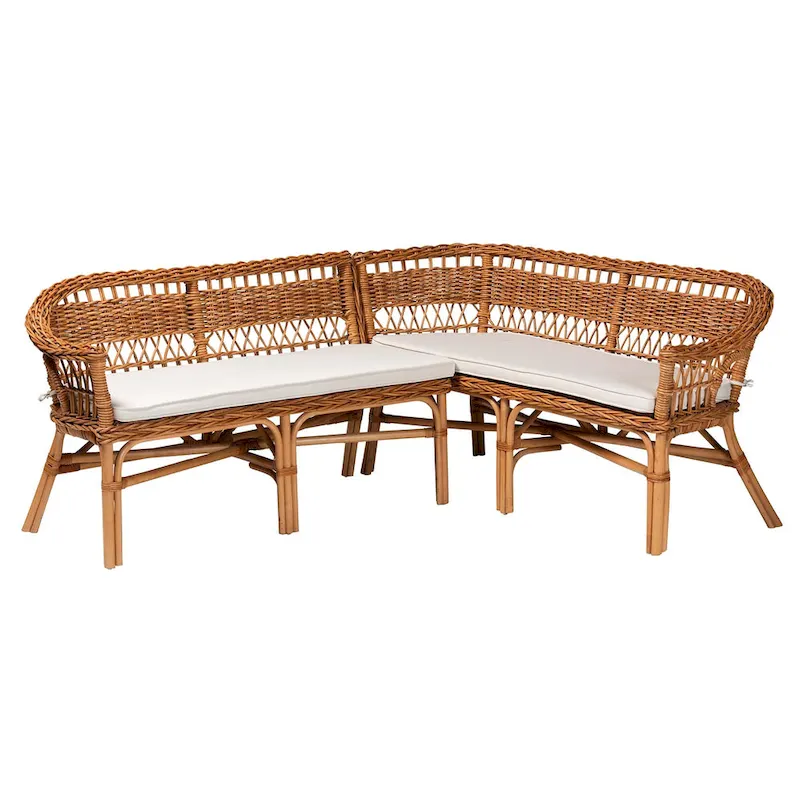 Natural Rattan 2-Piece Dining Nook Banquette Set