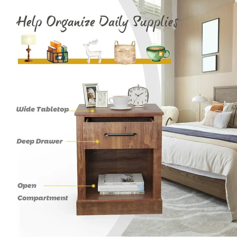 Rustic Wooden Nightstand with Drawer and Shelf