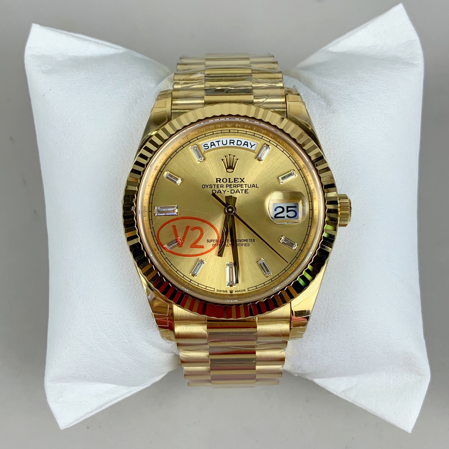 gold day-date super clone 3255 full front view
