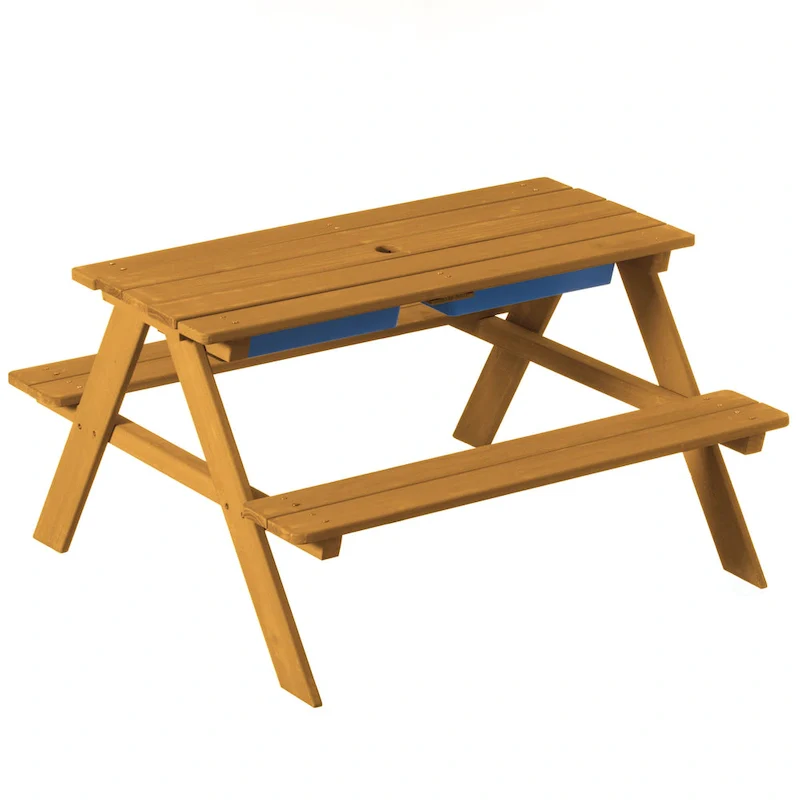 Picnic Play Table, Sandbox Table with Umbrella Hole and 2 Play Boxes.