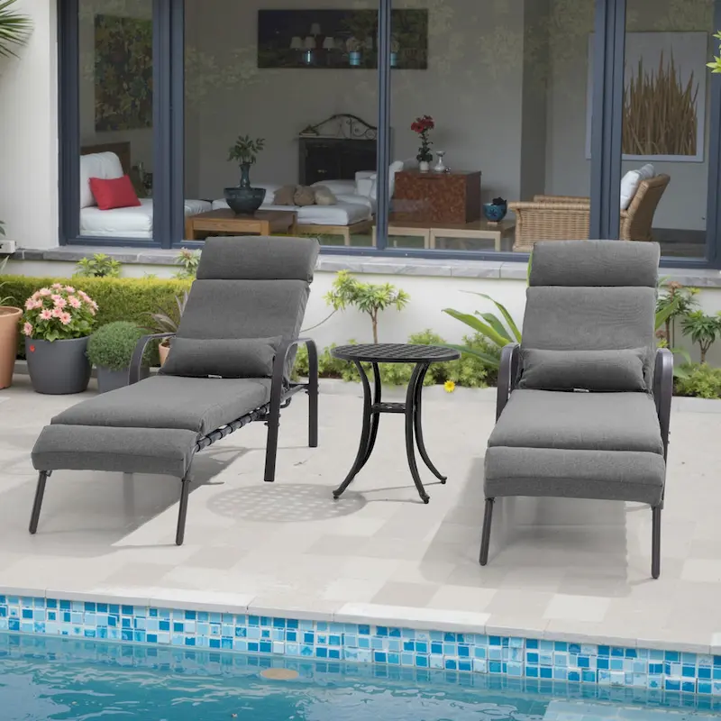 Outdoor Adjustable Patio Chaise Lounge Chair with Side Table Cushion