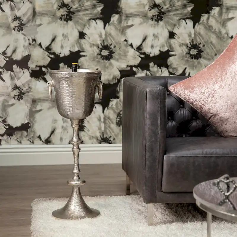 31  Metal Wine Cooler Contemporary Vintage Industrial Aluminum Silver Wine Cooler on Pedestal Stand for Home and