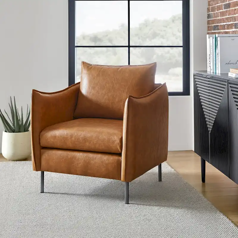 Jaime Modern Vegan Leather Accent Chair with removable Cushion by HULALA HOME