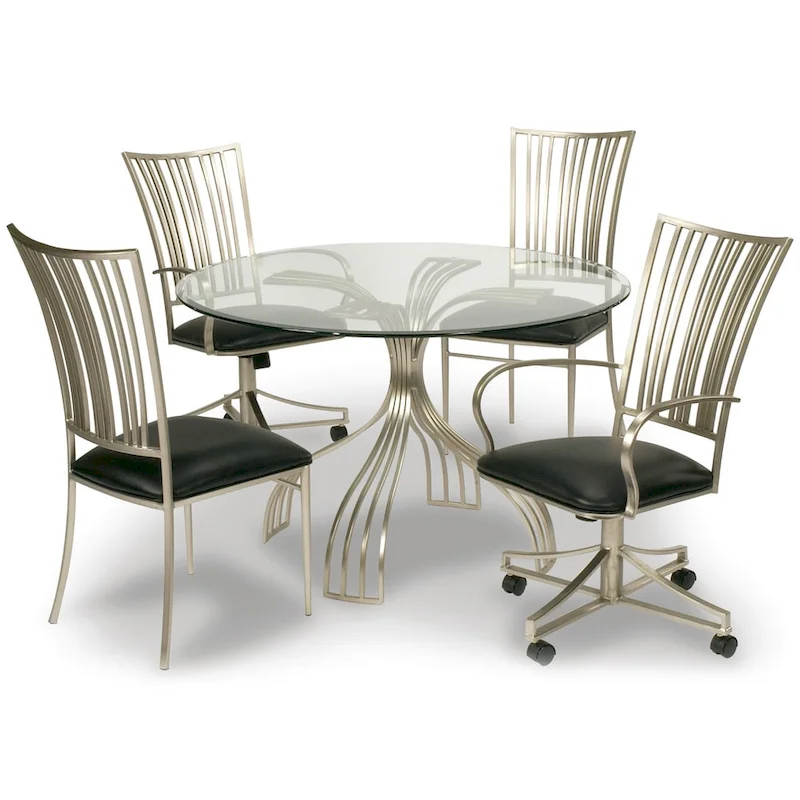 Somette Ashton Brushed Nickel/ Glass Dining Table - Top: 47 x 48 x 48 - Base: 29.33 x 32.99 x 32.99