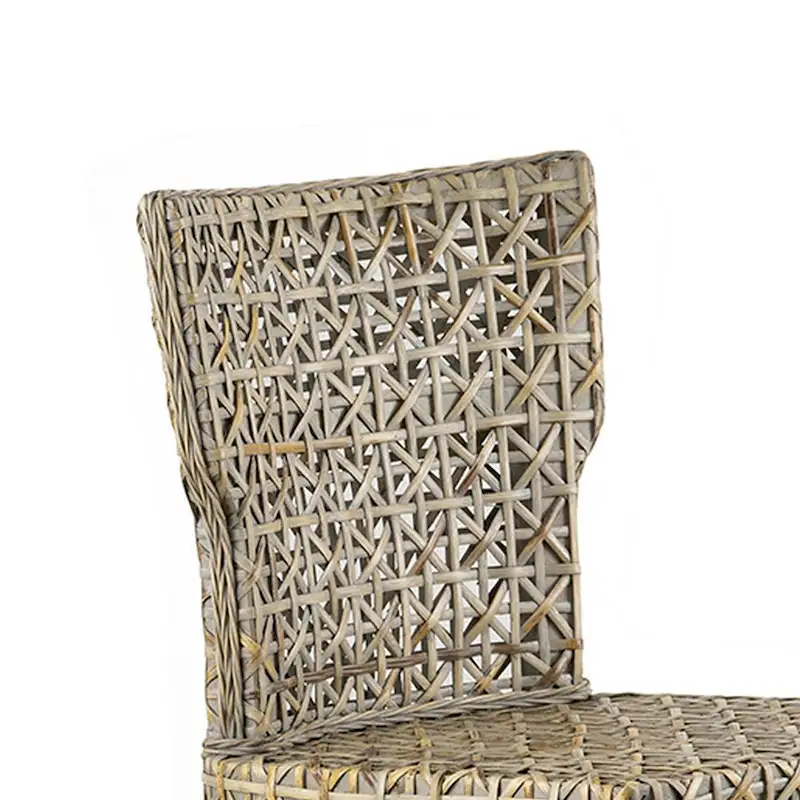22 Inch Side Dining Chair, Woven Rattan Backrest and Seat, Weathered Gray