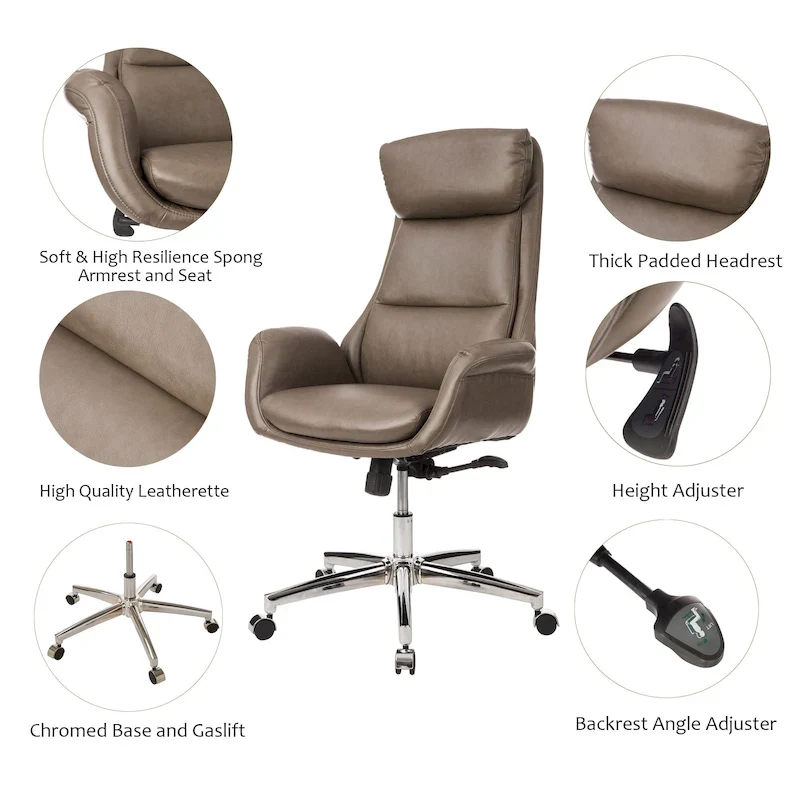 48-inch Mid-Century Adjustable Swivel Faux Leather Office Chair