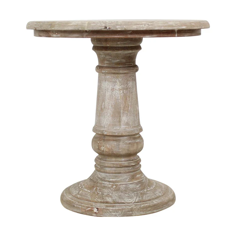 Natural White-Washed Round Mango Wood Side Table