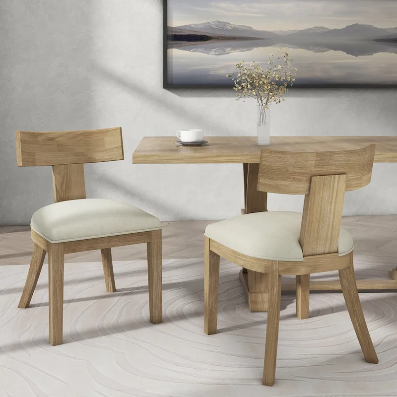 Fabric and Rubberwood Slat Back Upholstered Dining Chair (Set of 2)