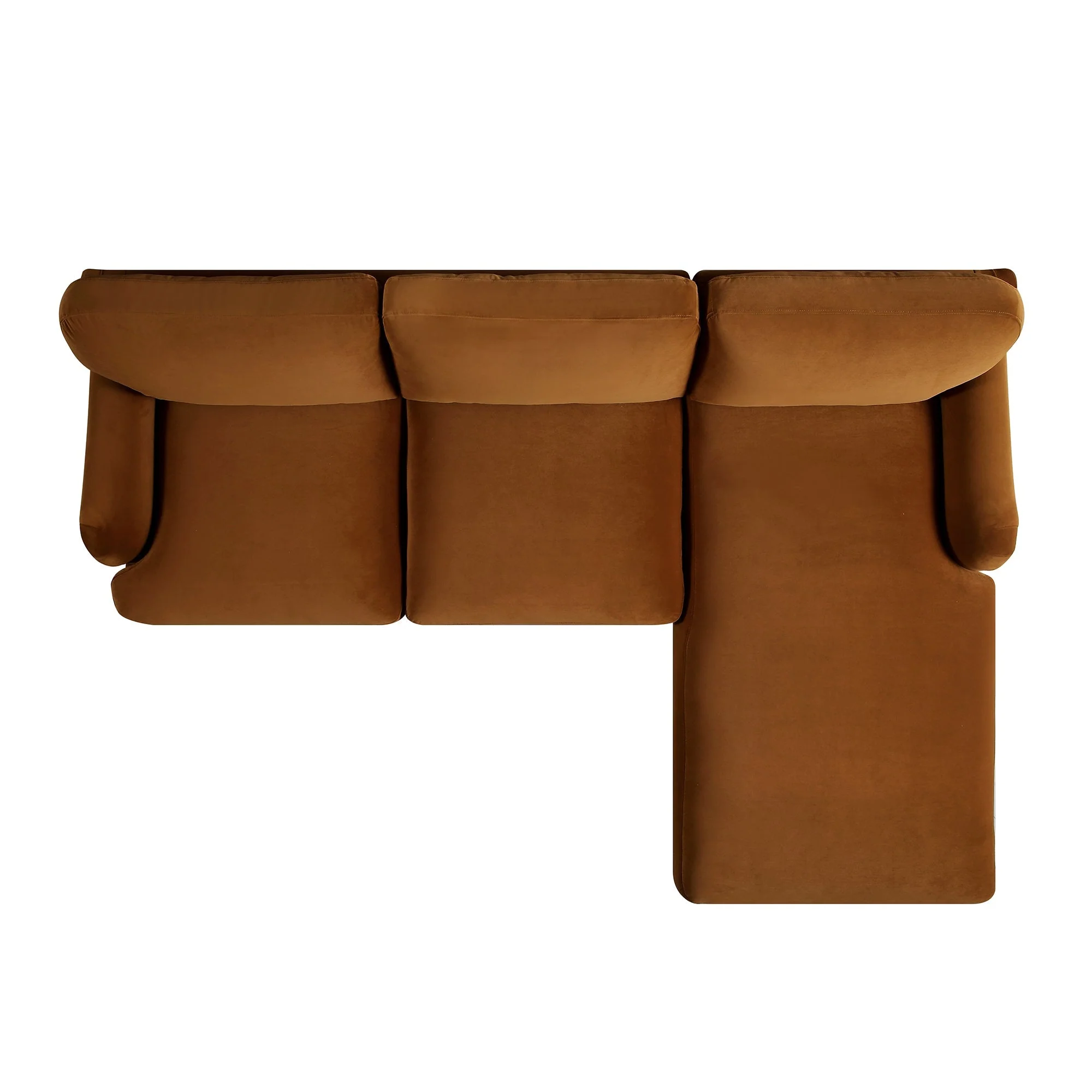 Cinnamon Velvet Sofa, Grande Chaise Sofa Right Hand Facing