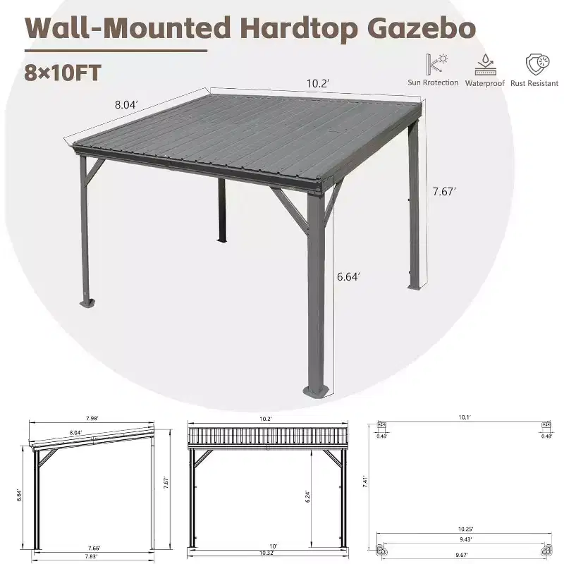 GDFStudio Spencer Patio Wall Mounted Galvanized Steel Pergola with Upgraded Drainage System
