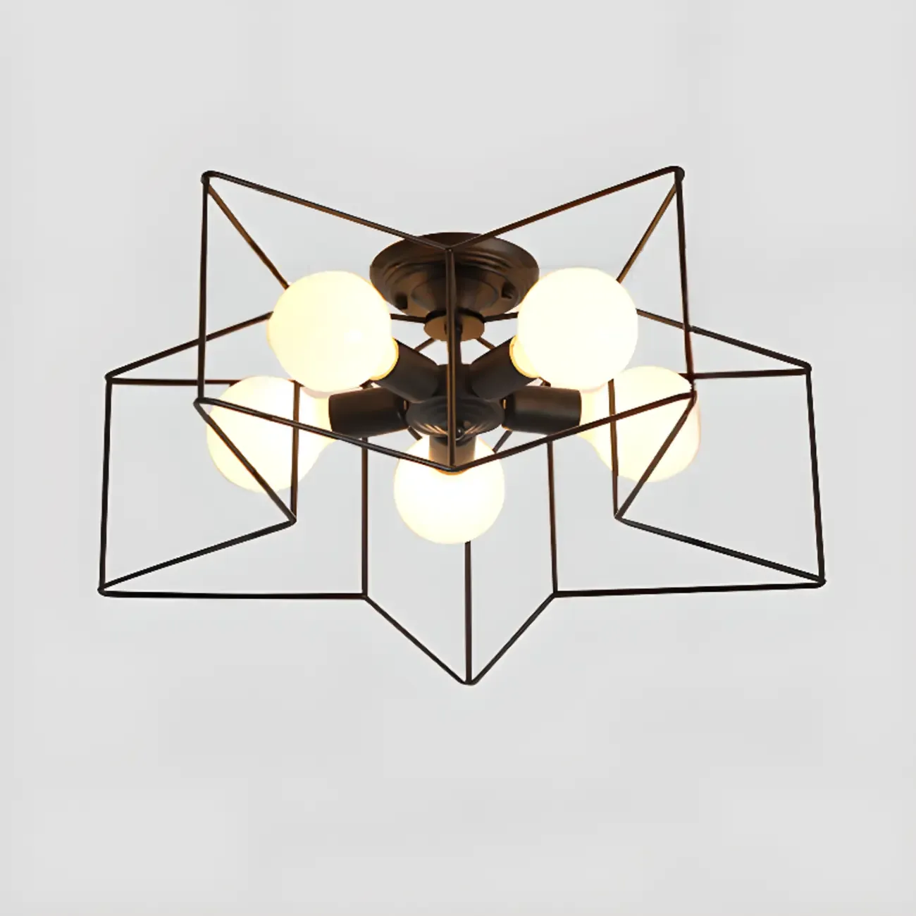 Industrial Black Metal Star Shape Semi Flush Ceiling Light