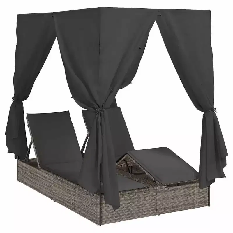vidaXL Double Sun Lounger Grey 80.71 x 50.79 x 78.74 in Poly Rattan