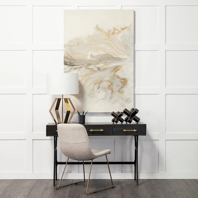 Black Metal Desk with Gold Handles - 3 Drawers