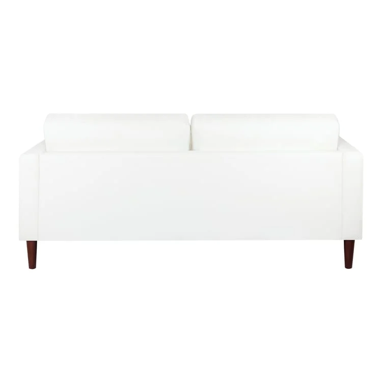 Modern Genuine Leather Sofa with Wooden Legs & Additional Bolster Pillow