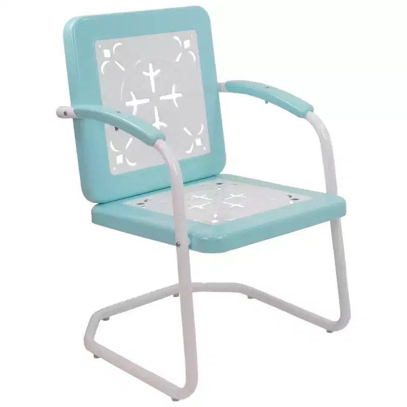 Northlight 35 Square Outdoor Retro Tulip Steel Armchair, Blue and White