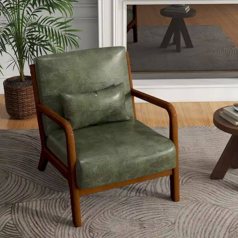 Mid-Century Modern Upholstered Accent Chair with Wood Frame