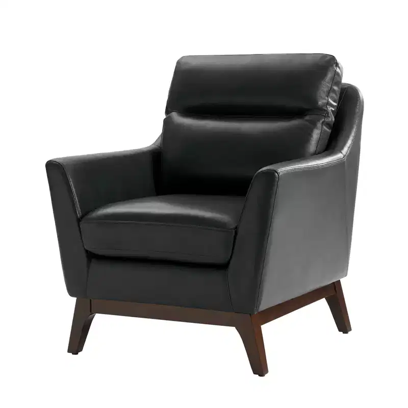 Black/Camel Mid-Century Modern Genuine Leather Armchair, Seats 1