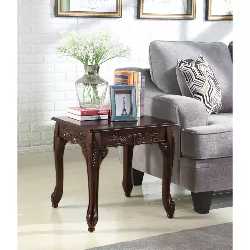 Traditional Ornate Detailing Dark Cherry Finish End Table