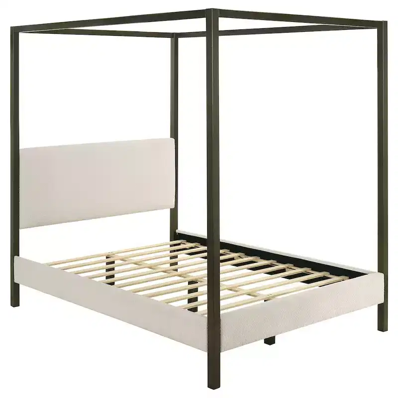 Coaster,Monroe Upholstered Queen Canopy Bed Vanilla