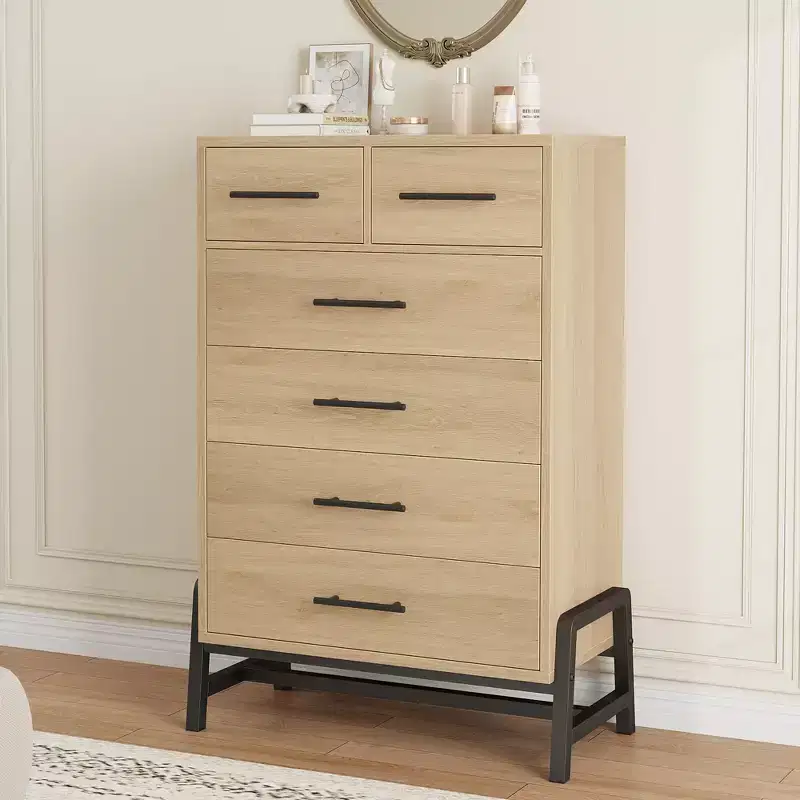 Garvee 4+2 Dresser for Bedroom, 46.6 Tall Dresser, Tall Drawer with Storage Freestanding, Wooden Closet Chest for Living Room, Bedroom, Natural Oak